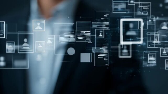 Businessperson using blockchain technology for transparent and tamperproof verification of toplevel executive credentials in recruitment.
