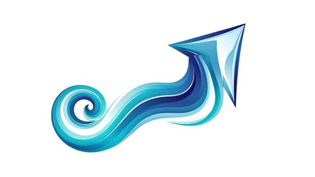 Collection of dynamic blue abstract wave and arrow illustrations representing movement and flow