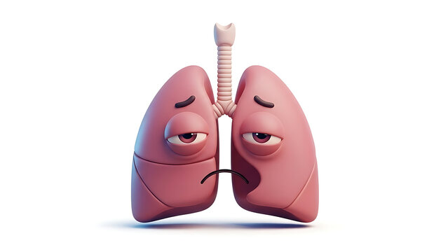 Sad Human Lungs Cartoon Character 3D Illustration