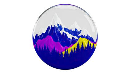Stylized Mountain Landscape Inside a Glass Sphere