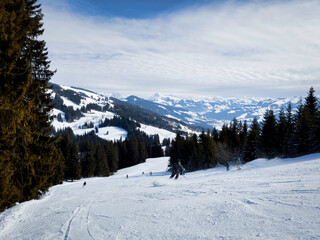 Fototapeta premium Ski slope in the Austrian resort of Brixental (SkiWelt Wilder Kaiser)