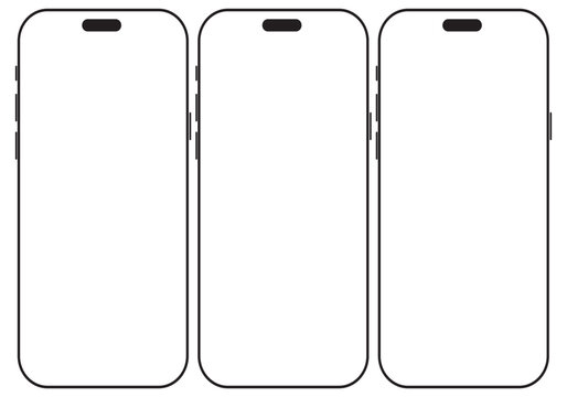 smartphone mockup with blank white screen in flat, line and realistic style, detailed mobile phone mockup, black and white models smartphone front view, model 3D mobile phone iphone
