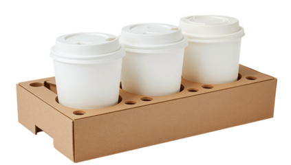 Three Cups in a Cardboard Holder for Easy Carrying in a Busy Setting