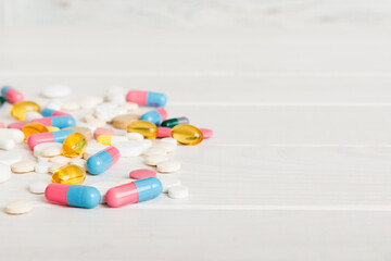 Collection Of Various Medical Tablets And Pills. Assorted pharmaceutical medicine pills, tablets...