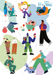 Whimsical Character Pack, Flat People Sticker Set