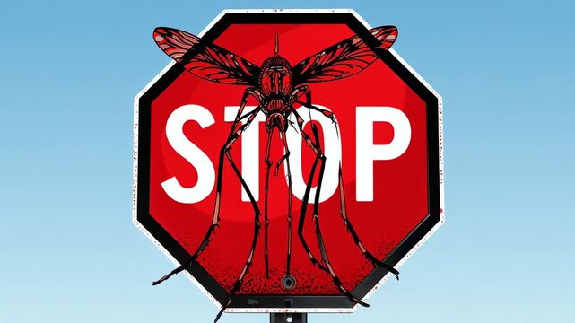 Stop Mosquitoes Infestation: Road Safety and Public Health Alert Illustration