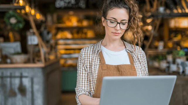 Small business owner reviewing loyalty program data on a laptop to tailor discounts and improve customer retention.