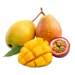 Fresh Fruit Displayed on a White Background With a Whole and Sliced Piece Showing Inner Texture