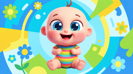 Fototapeta premium Very colorful background with a baby cartoon. World Children's Day