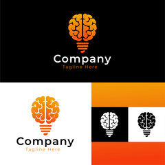 Creative Brain Idea Logo for Artificial Intelligence Startup | AI Brain Light Bulb Logo for Innovation and Smart Technology | Modern Thinking Brain Logo for Tech Company Branding