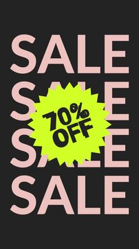 High Impact Vertical Sale Motion Graphic Showing Seventy Percent Discount for Limited Time Shopping Events