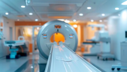 Advanced medical imaging technology in a modern healthcare facility with a focus on CT scanner and examination room