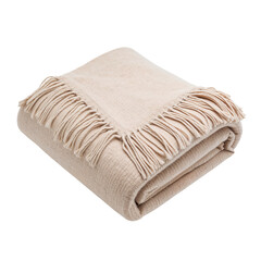 Soft Beige Blanket With Fringe Detail Folded on a Flat Surface in a Bright Room