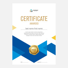 Certificate design, creative geometric background with triangles, award diploma template, certificate.