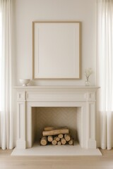 Naklejka premium Elegant minimalist fireplace decor.