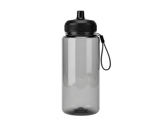 Clear plastic water bottle with black lid isolated on transparent background