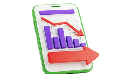 Smartphone displaying a downward trending graph