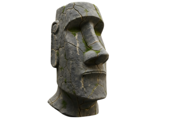 Ancient stone moai head isolated on transparent background