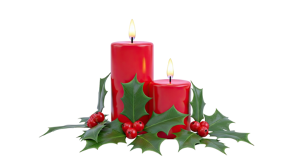 Christmas Candles with Holly and Berries