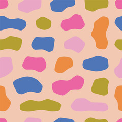 Abstract Pastel Organic Spots Seamless Pattern. Hand-Drawn Irregular Shapes Tile Ideal for nursery decor, stationery, fabrics, and graphic design. Tileable vector in minimalist Scandinavian style.