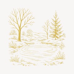 Fototapeta premium Winter landscape sketch illustration