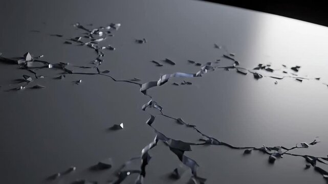 Cracked surface with shattered fragments flying apart rapidly