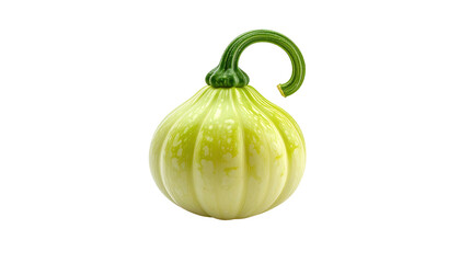 Pale green, turban-shaped squash with a curved stem on a black backdrop