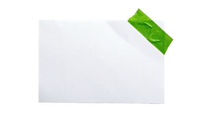 Plain white paper, held in place with green adhesive tape on a transparent background