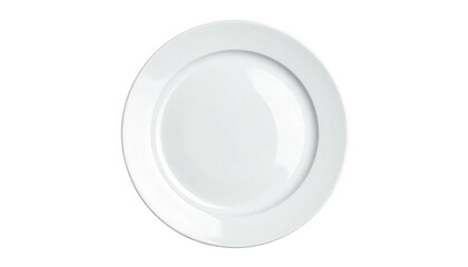 Pristine overhead shot of a clean, plain white ceramic plate with a wide rim and central depression