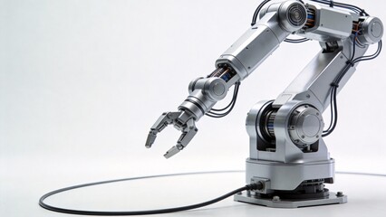 Silver robotic arm on white background