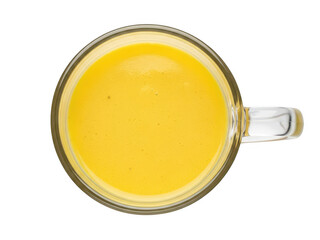 Vibrant yellow smoothie in glass mug isolated on transparent background