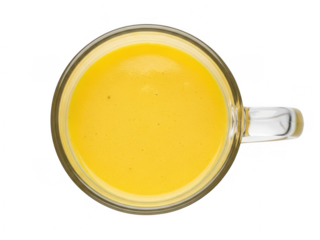 Vibrant yellow smoothie in glass mug isolated on transparent background