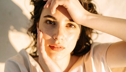 Fototapeta premium Stock photo of No Makeup Look, banner background, texture