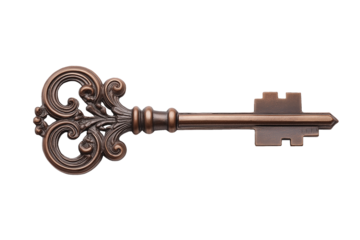 High-resolution house key isolated on clean white transparent PNG background, ideal for real estate, security, property, mortgage, rental, and home ownership branding and design projects.