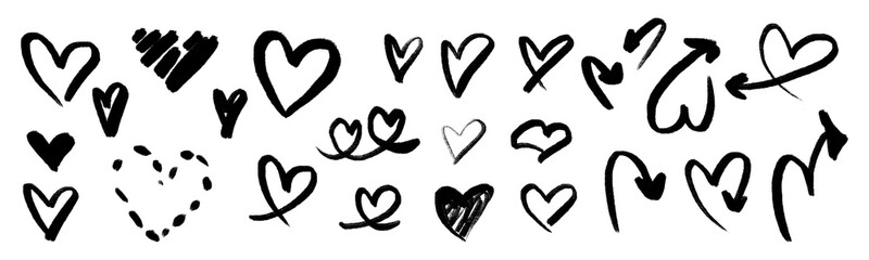 Hand-drawn doodle hearts and heart arrows in sketch style, perfect for love themes, Valentine designs, and creative decorations