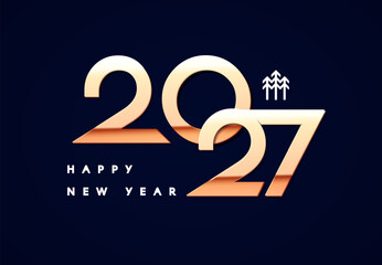 Happy New 2027 Year minimal poster template New Year gold number. Calendar design.