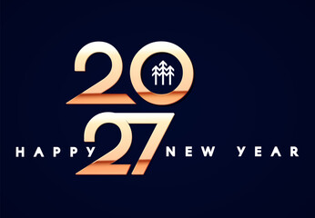 Happy New 2027 Year minimal poster template New Year gold number. Calendar design.