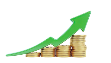Green Arrow Showing Upward Trend Over Stacked Coins
