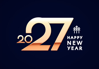 Happy New 2027 Year minimal poster template New Year gold number. Calendar design.