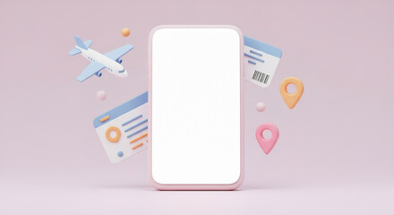 Smartphone with travel elements on a pink background at a digital design studio