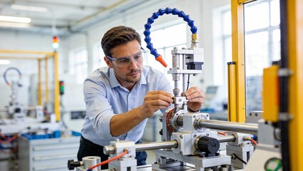 Man working on machinery in factory