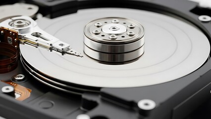 Close-up view of hard drive mechanism