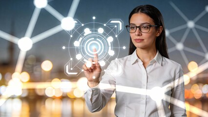 Woman interacting with digital interface