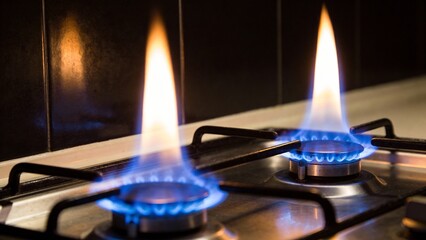 Gas stove burners with blue flames