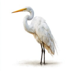 Fototapeta premium Great Egret Bird Standing On White Background With Yellow Beak And Black Legs