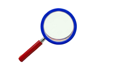 Red and Blue Magnifying Glass on White Background