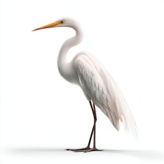 Fototapeta premium Great Egret Standing Still With White Background And Shadow