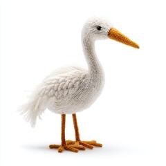 Fototapeta premium White Crane Bird Sculpture Made of Tiny White Beads and Orange Feet Detailed Studio Shot