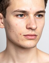 Fototapeta premium Facial acne with inflammation on cheek, chin, and forehead