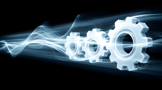 visualization using abstract gears and energy streams moving in synchronization